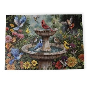 Garden Bird Bath Tom Wood Puzzle with Poster 300 pieces